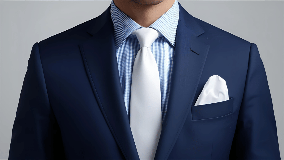 Elegant and Safe: Blue Suit with a White Tie