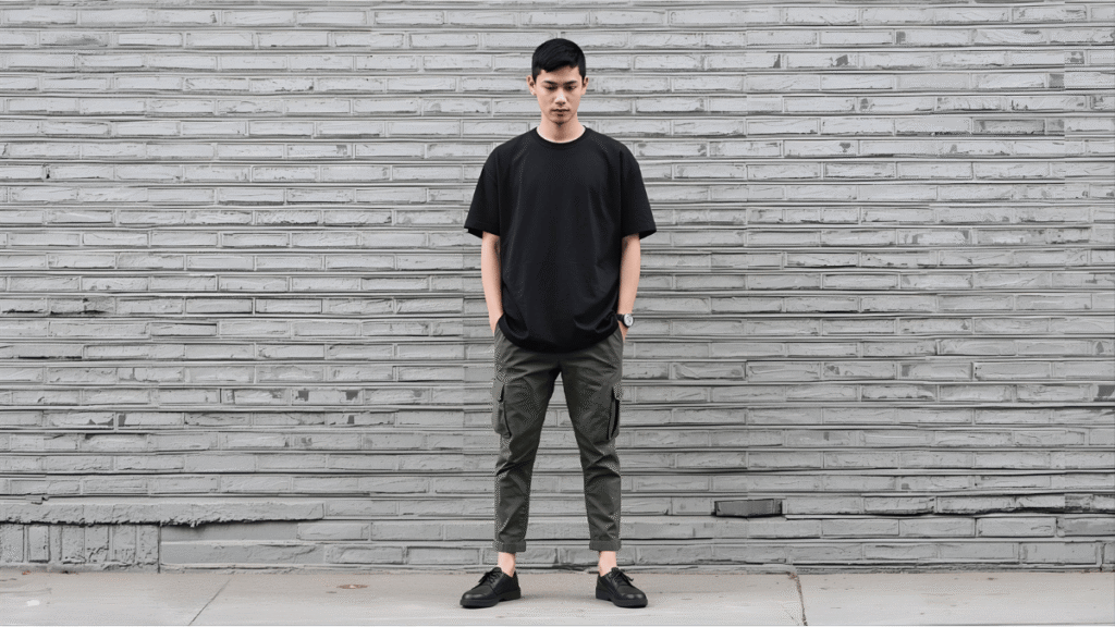 Street Style — Oversized Black Tee + Cargo Pants